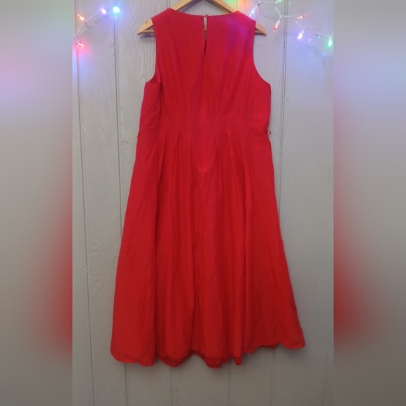 Boden Pleated Sleeveless Poppy Dress Red Cotton Silk Blend Size 14 R - Picture 5 of 6